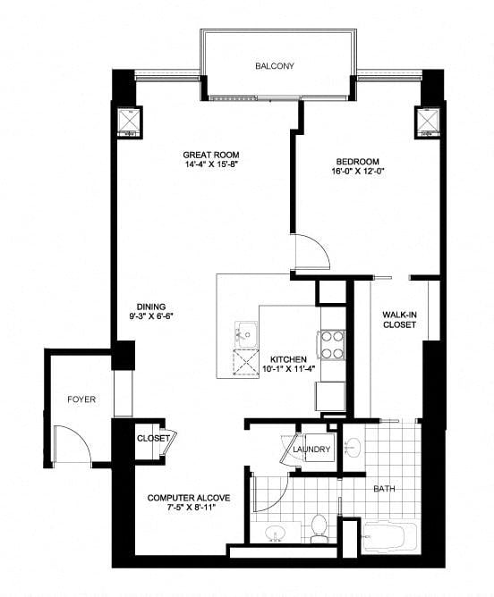 One Bedroom Penthouse Floorplan Image